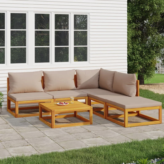 Salon de jardin 6 pcs avec coussins taupe bois massif