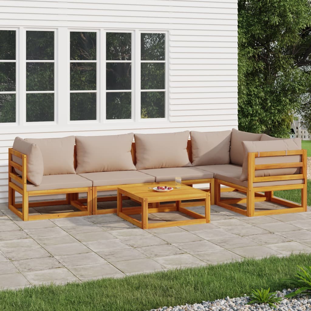 Salon de jardin 6 pcs avec coussins taupe bois massif