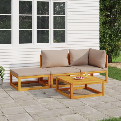 Salon de jardin 4 pcs avec coussins taupe bois massif