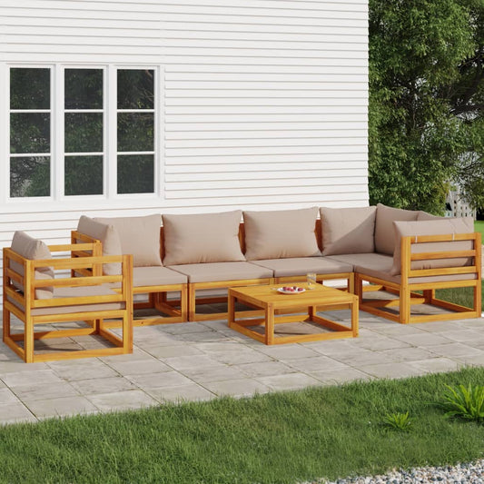 Salon de jardin 7 pcs avec coussins taupe bois massif