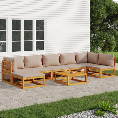 Salon de jardin 8 pcs avec coussins taupe bois massif