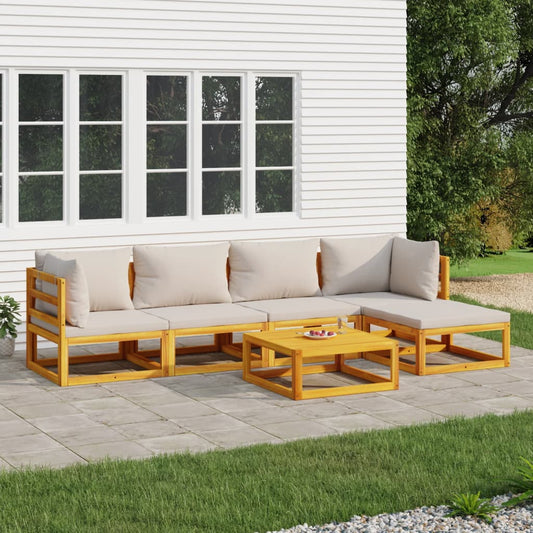 Salon de jardin 6 pcs avec coussins gris clair bois massif