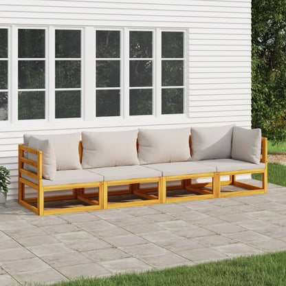 Salon de jardin 4 pcs avec coussins gris clair bois massif