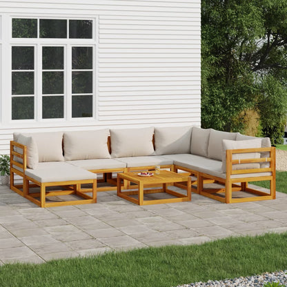 Salon de jardin 8 pcs avec coussins gris clair bois massif