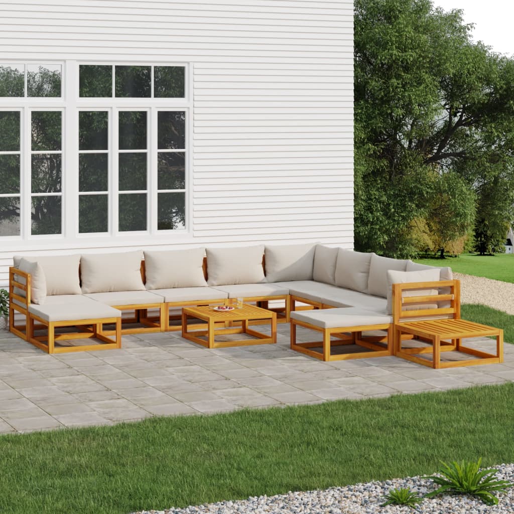 Salon de jardin 12 pcs avec coussins gris clair bois massif