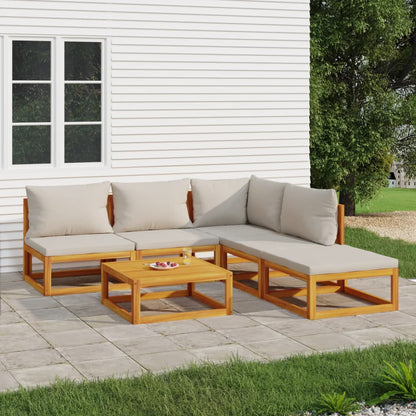 Salon de jardin 6 pcs avec coussins gris clair bois massif