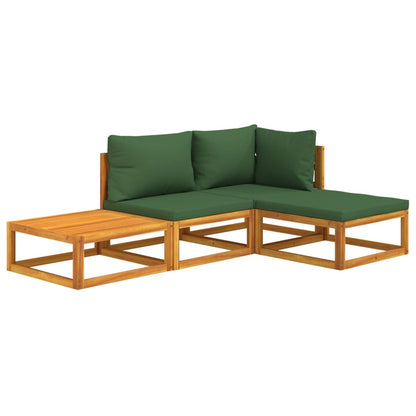 Salon de jardin 4 pcs avec coussins vert bois massif