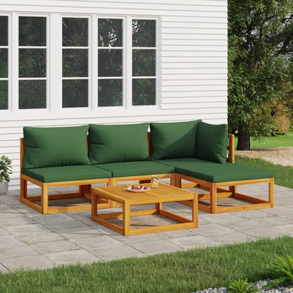 Salon de jardin 5 pcs avec coussins vert bois massif