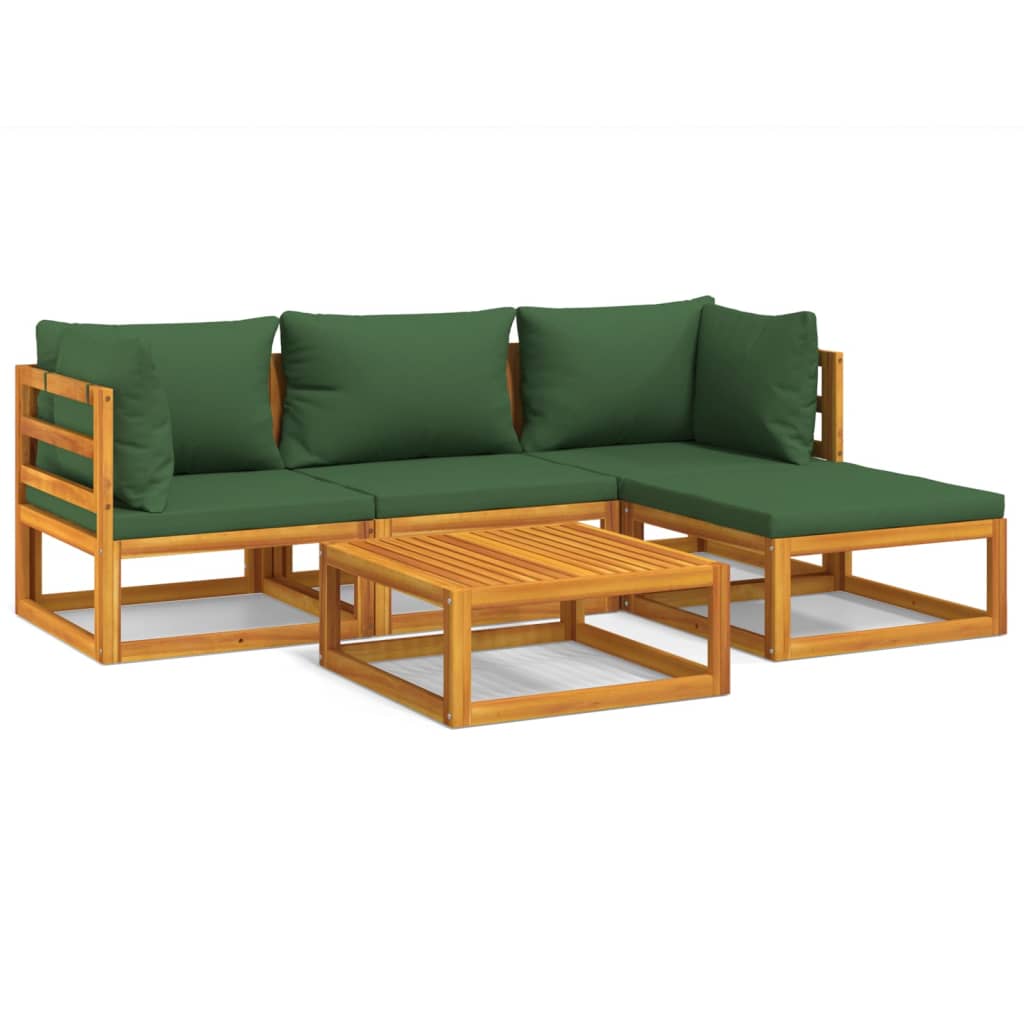 Salon de jardin 5 pcs avec coussins vert bois massif