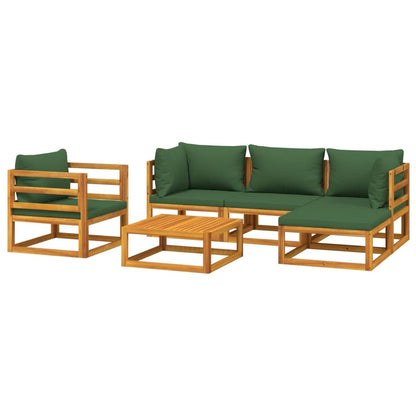 Salon de jardin 6 pcs avec coussins vert bois massif