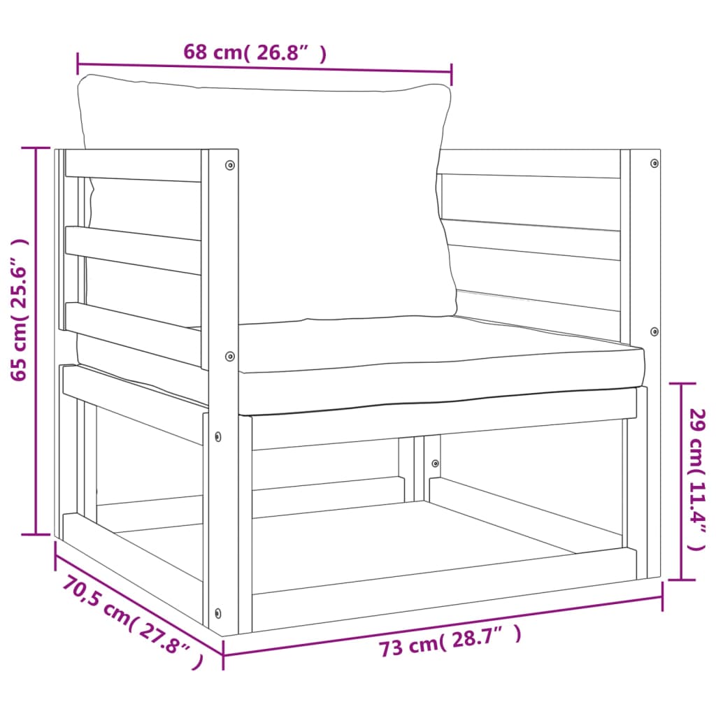 Salon de jardin 6 pcs avec coussins vert bois massif