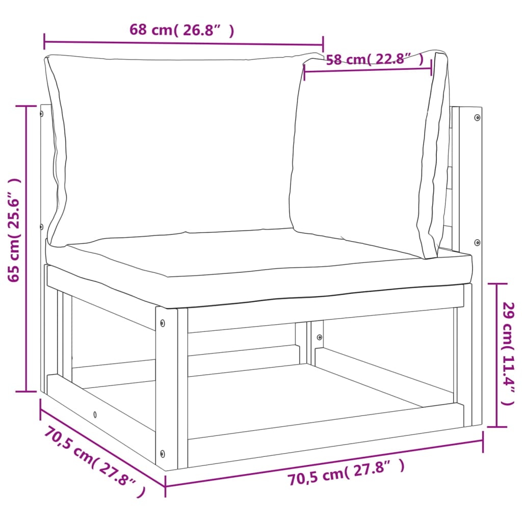 Salon de jardin 3 pcs avec coussins vert bois massif