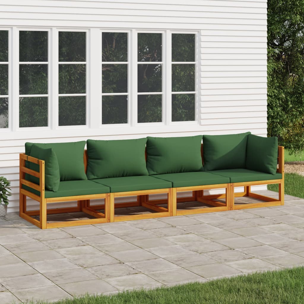 Salon de jardin 4 pcs avec coussins vert bois massif