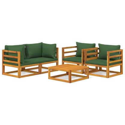 Salon de jardin 5 pcs avec coussins vert bois massif