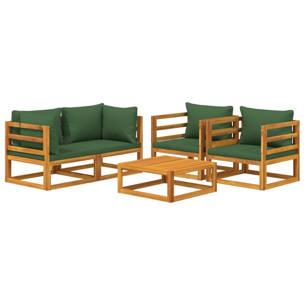 Salon de jardin 5 pcs avec coussins vert bois massif