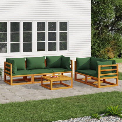 Salon de jardin 6 pcs avec coussins vert bois massif