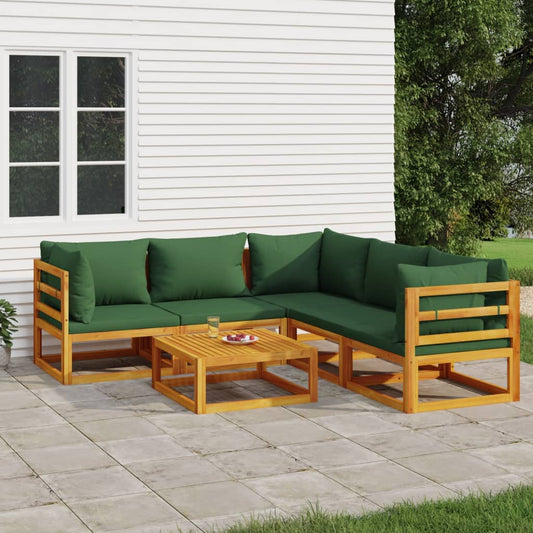 Salon de jardin 6 pcs avec coussins vert bois massif