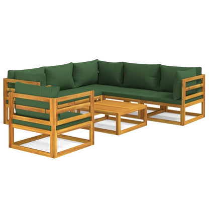 Salon de jardin 7 pcs avec coussins vert bois massif