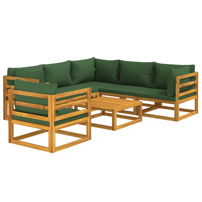 Salon de jardin 7 pcs avec coussins vert bois massif