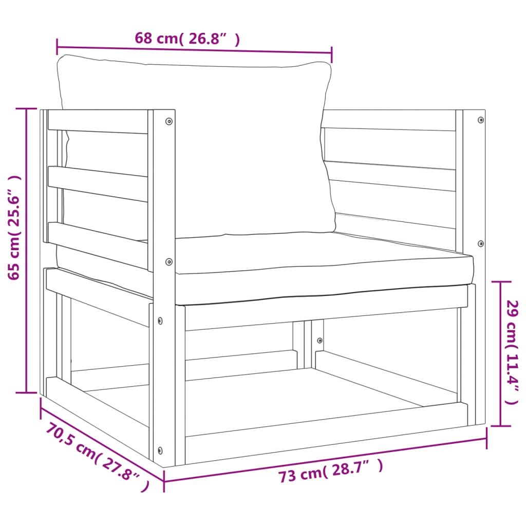 Salon de jardin 7 pcs avec coussins vert bois massif