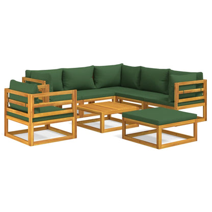 Salon de jardin 8 pcs avec coussins vert bois massif