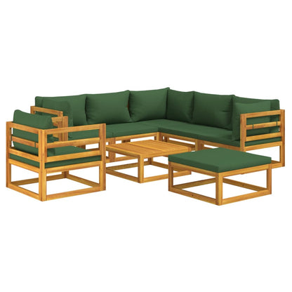 Salon de jardin 8 pcs avec coussins vert bois massif