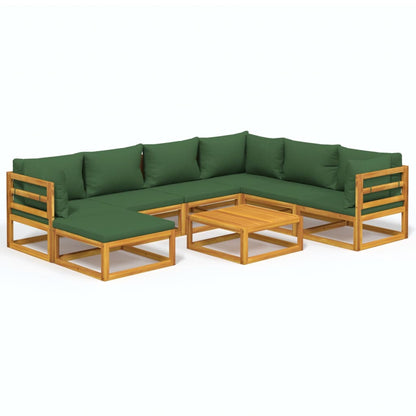 Salon de jardin 8 pcs avec coussins vert bois massif