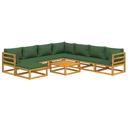 Salon de jardin 9 pcs avec coussins vert bois massif