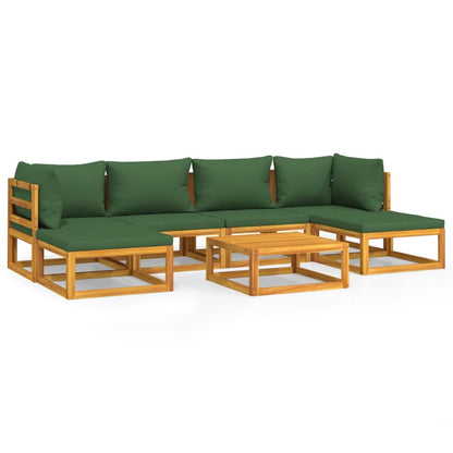 Salon de jardin 7 pcs avec coussins vert bois massif