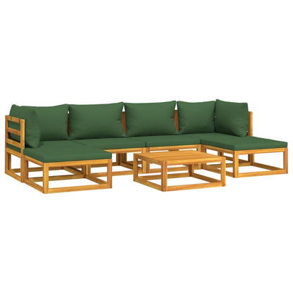 Salon de jardin 7 pcs avec coussins vert bois massif