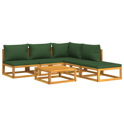 Salon de jardin 6 pcs avec coussins vert bois massif