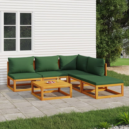 Salon de jardin 6 pcs avec coussins vert bois massif