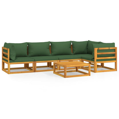 Salon de jardin 6 pcs avec coussins vert bois massif