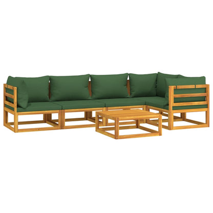 Salon de jardin 6 pcs avec coussins vert bois massif