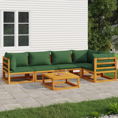 Salon de jardin 6 pcs avec coussins vert bois massif