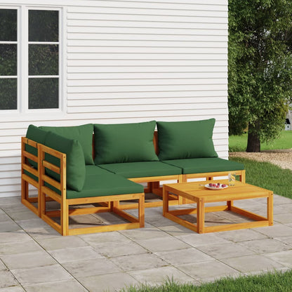 Salon de jardin 5 pcs avec coussins vert bois massif