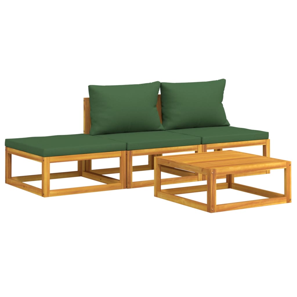 Salon de jardin 4 pcs avec coussins vert bois massif