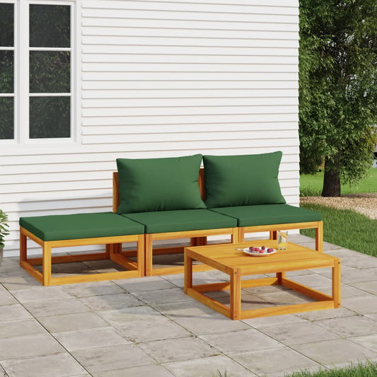 Salon de jardin 4 pcs avec coussins vert bois massif