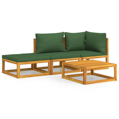 Salon de jardin 4 pcs avec coussins vert bois massif