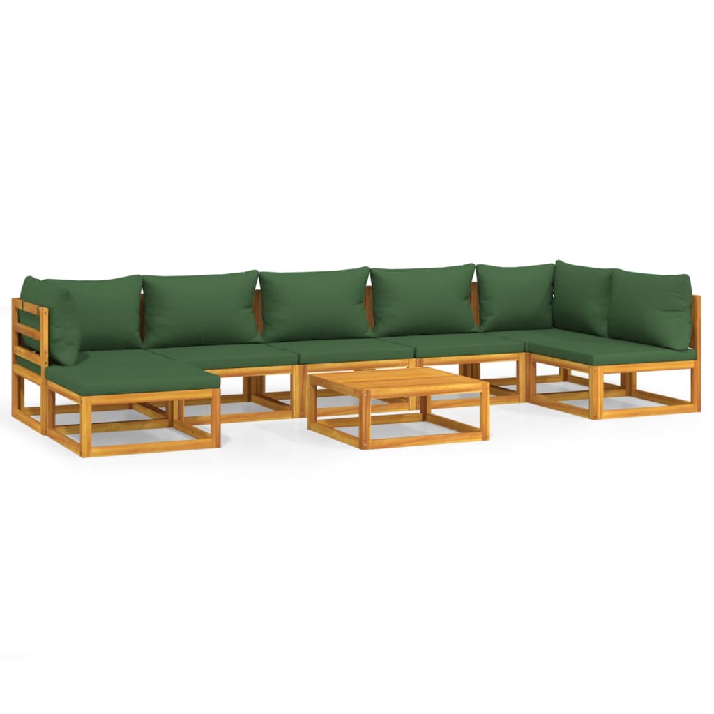 Salon de jardin 8 pcs avec coussins vert bois massif