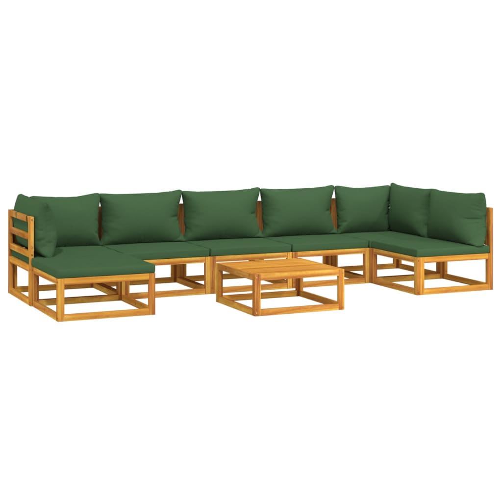 Salon de jardin 8 pcs avec coussins vert bois massif