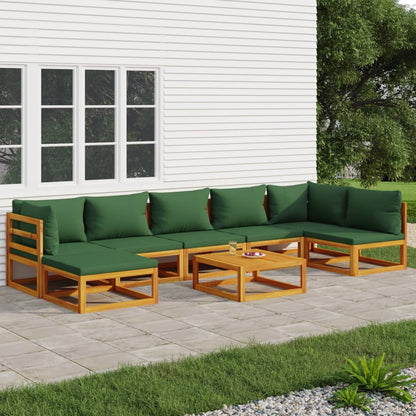 Salon de jardin 8 pcs avec coussins vert bois massif