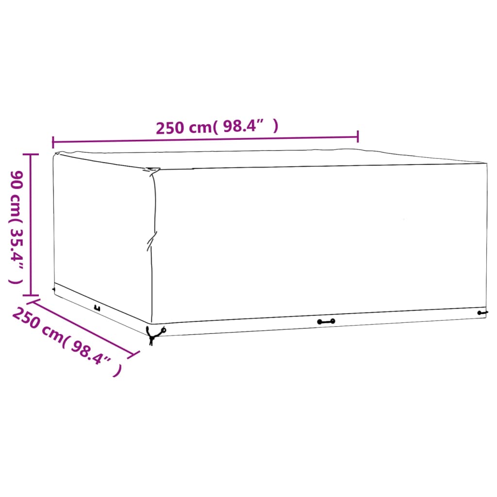 Housses de salon de jardin 2 pcs 16 œillets 250x250x90 cm carré