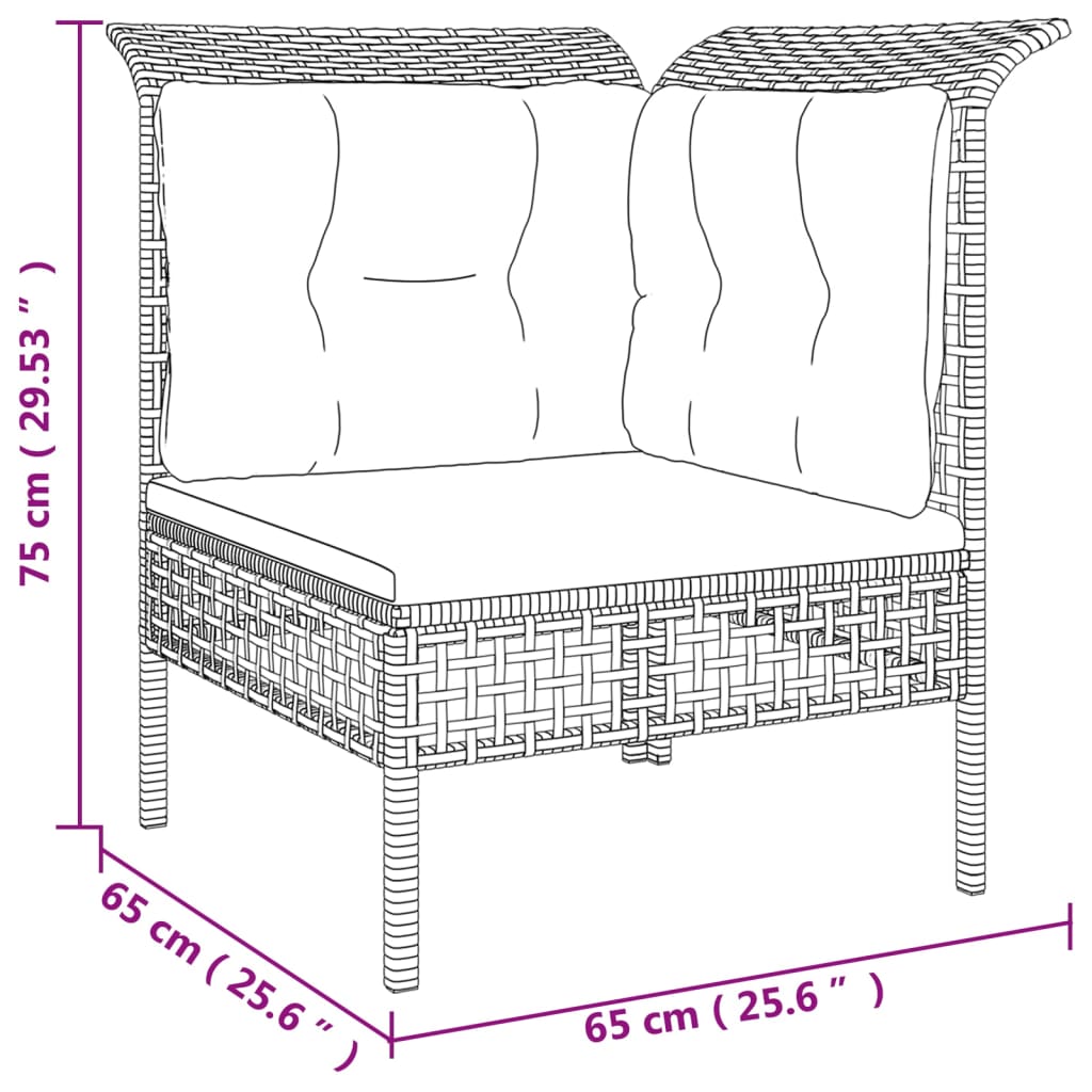 Canapé d'angle de jardin avec coussin gris résine tressée