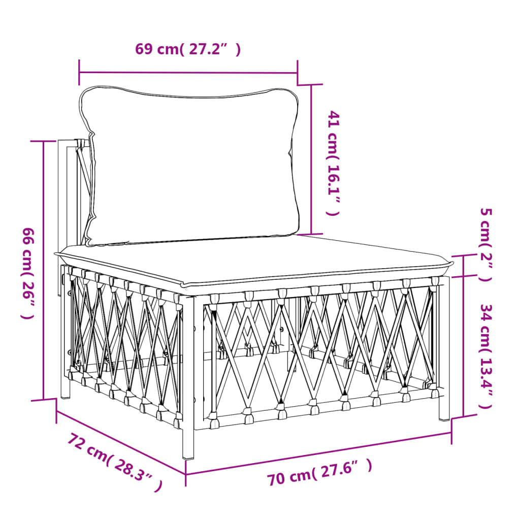 Central garden sofa with white woven fabric cushions