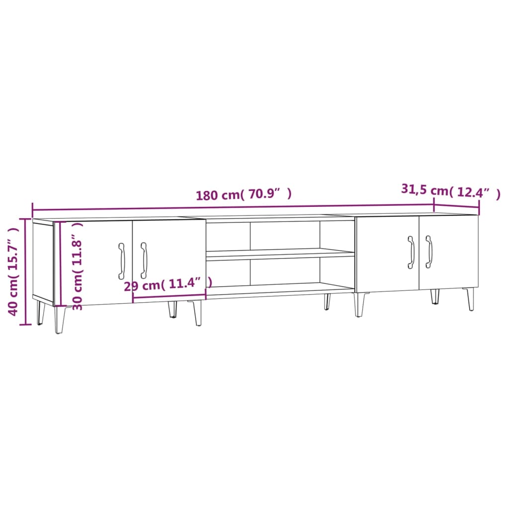 Meubles TV chêne sonoma 180x31,5x40 cm bois d'ingénierie