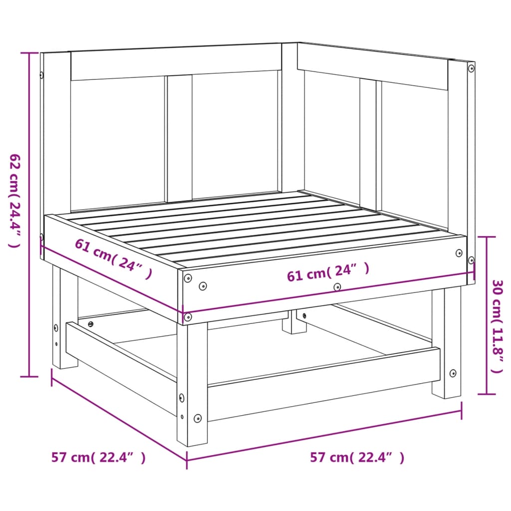 Canapé d'angle de jardin marron miel bois de pin solide