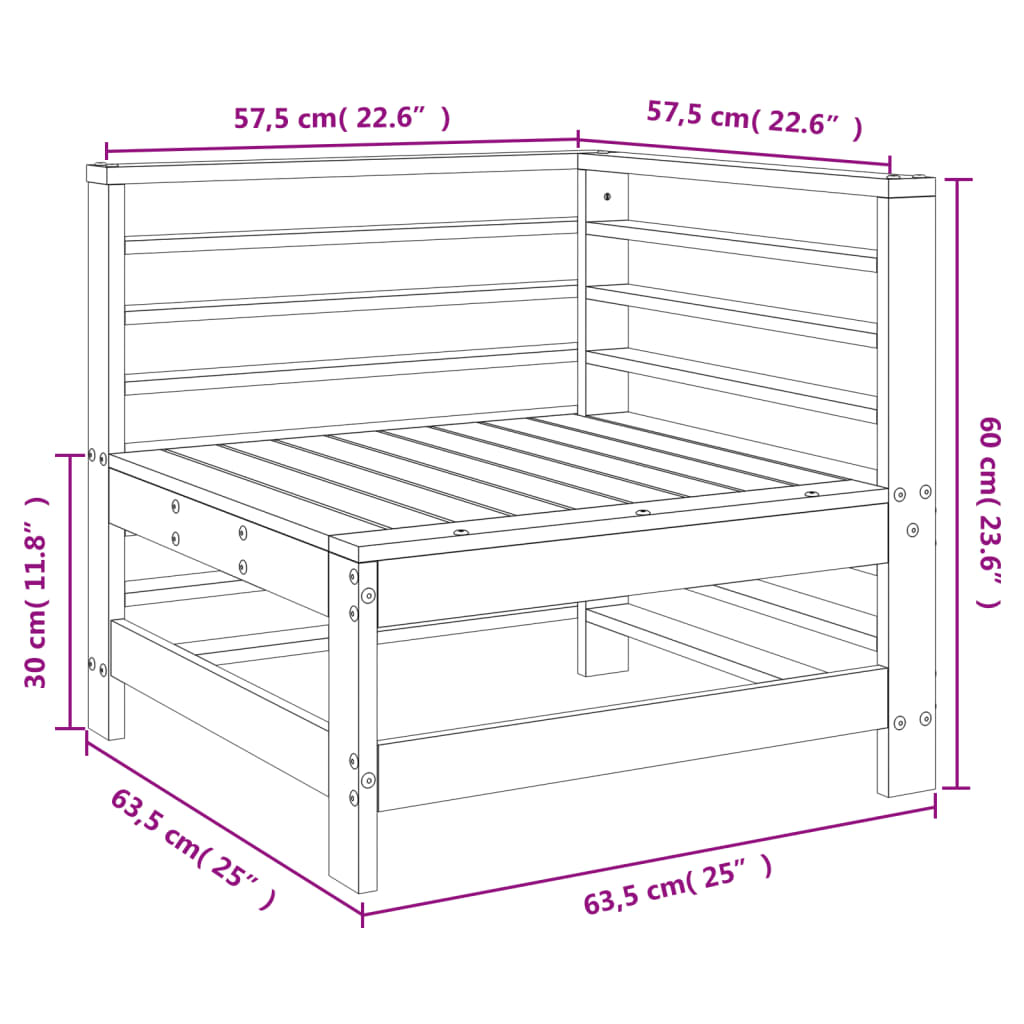 Canapé d'angle de jardin blanc bois de pin massif