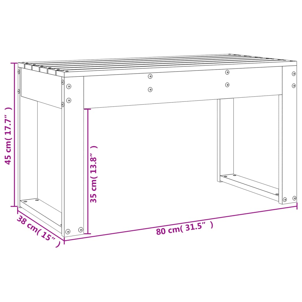 Banc de jardin gris 80x38x45 cm bois massif de pin