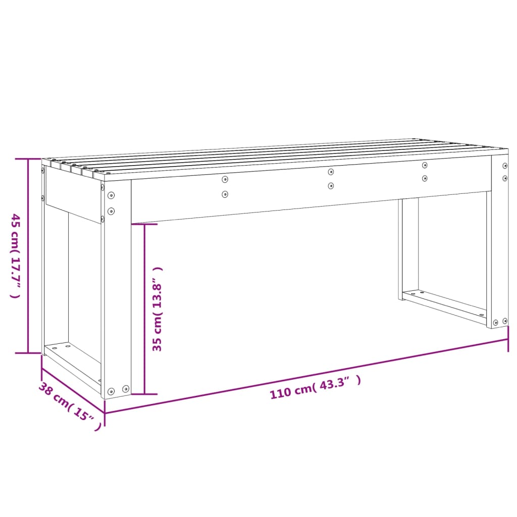 Banc de jardin marron miel 110x38x45 cm bois de pin massif